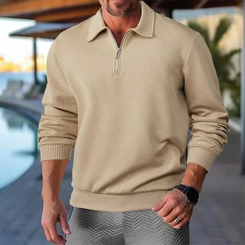 Men's Long-Sleeved Lapel Zipper Polo Shirt Casual Loose Top for Autumn 2025 Cross-Border Popular Style