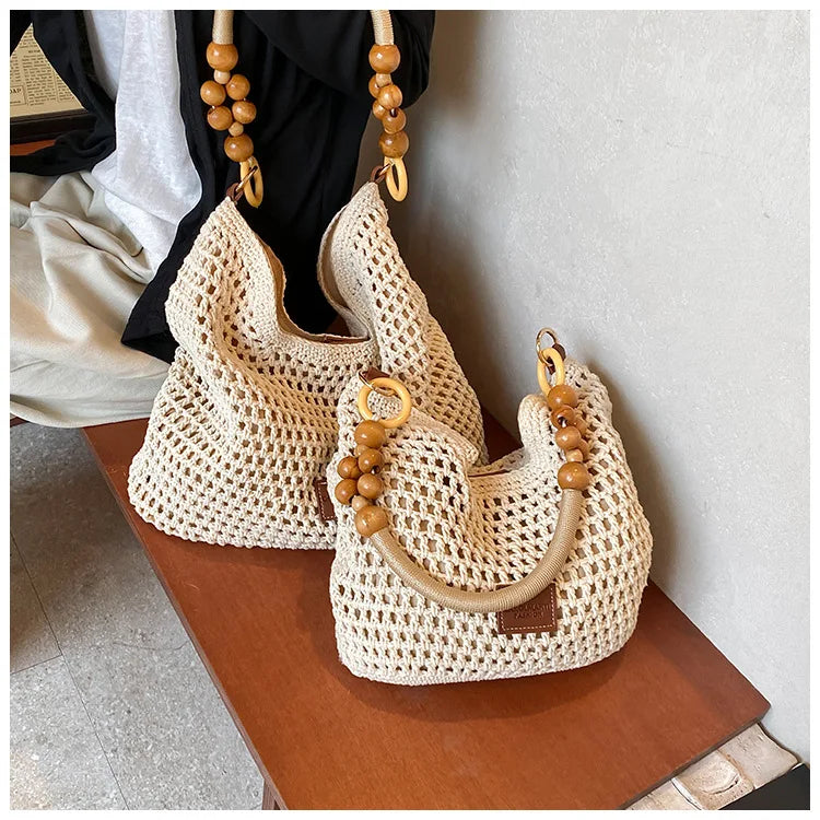 FLYING STARS Brand Fashion Women's Shoulder Bag Large Capacity Beach Vacation Bag Knitted Bag for Women Hollow Knitted Handbag