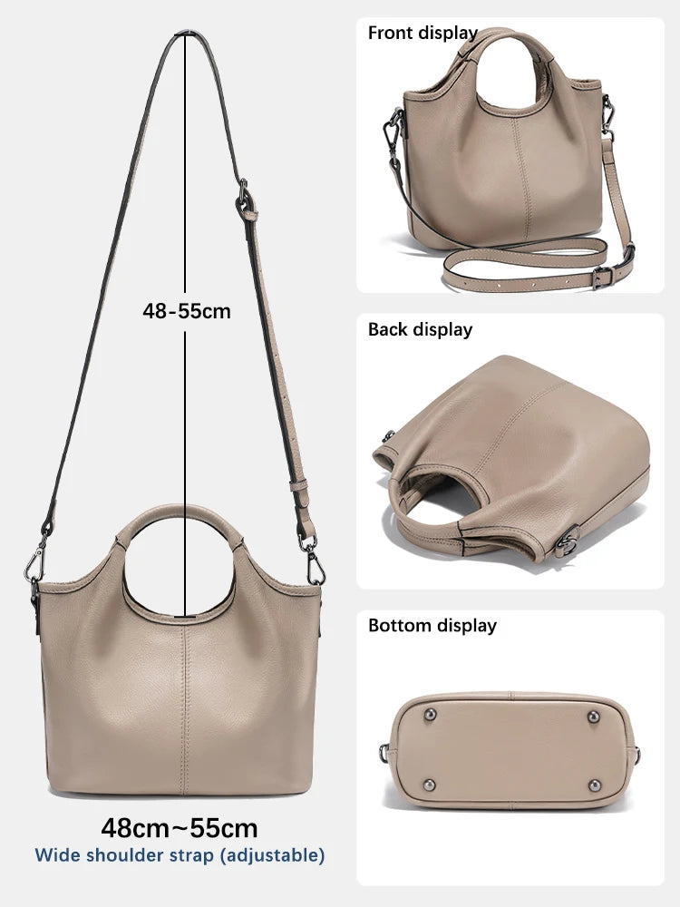 Zency Vintage Leather Shoulder Bag for Women Small Designer Khaki Tote Crossbody Hobo Handbag Large Capacity for Shopper