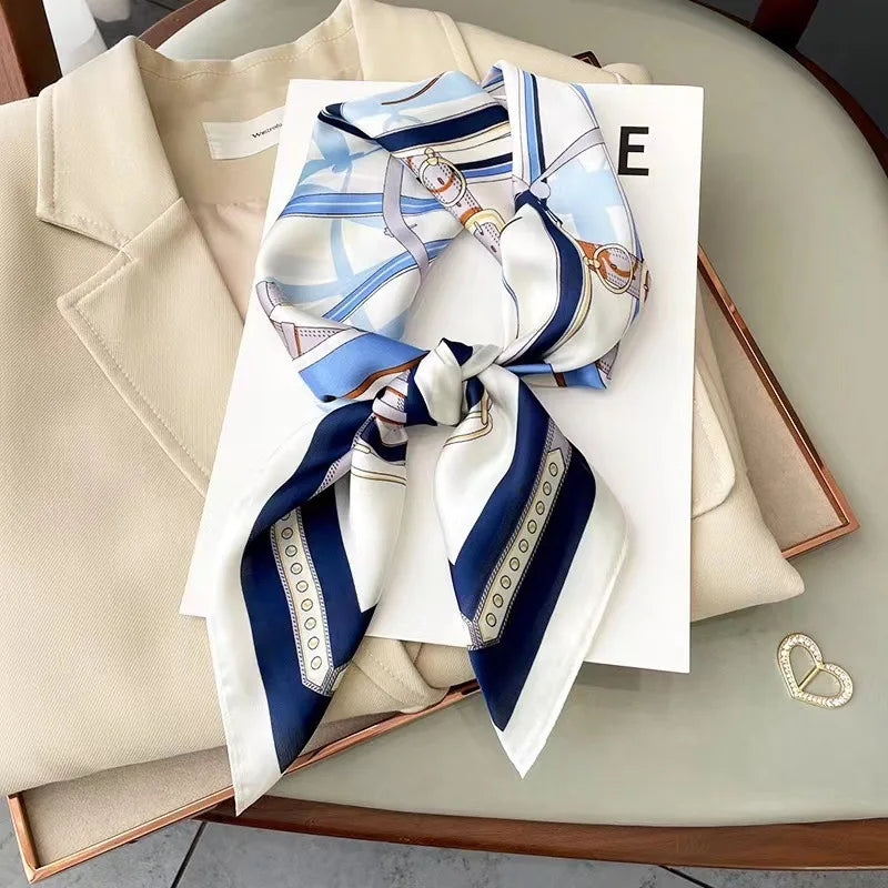 Luxury Brand Horse Print Skinny Silk Square Scarf For Women Soft Satin Neckerchief Scarves Bag Ribbon Female Foulard Hairband