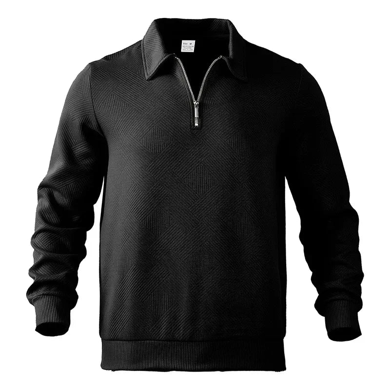 Men's Long-Sleeved Lapel Zipper Polo Shirt Casual Loose Top for Autumn 2025 Cross-Border Popular Style