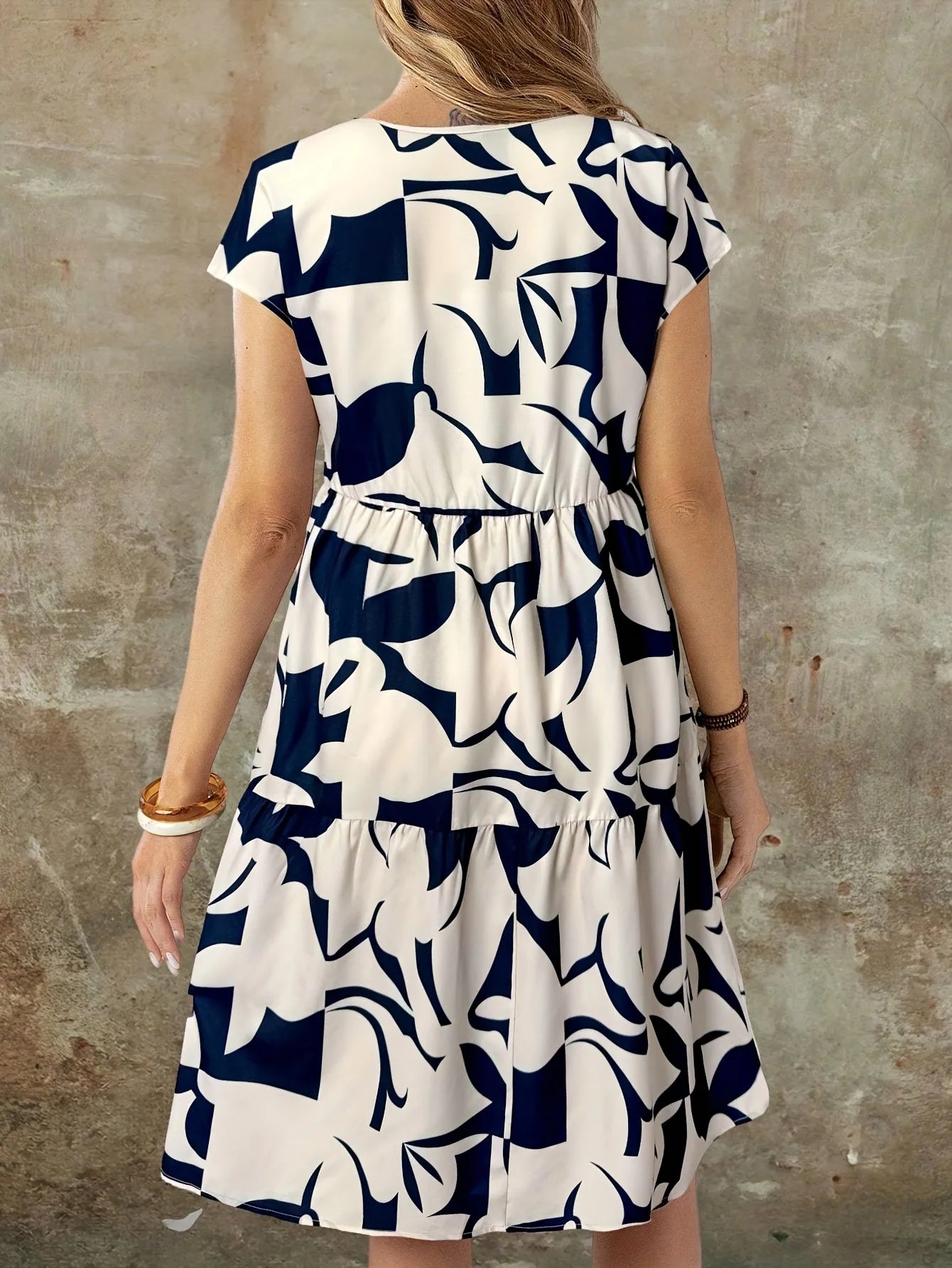 Women's Casual Printed Dress 2025 Summer Fashion Printed Round Neck Short Sleeved Temperament Dress Elegant Dress For Women