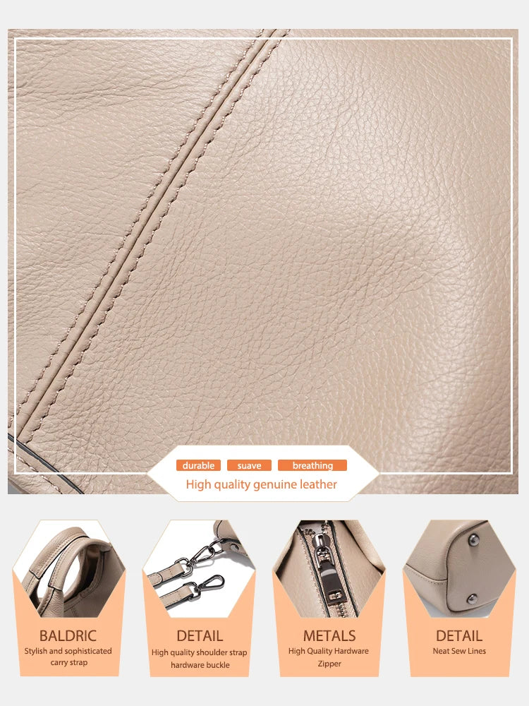 Zency Vintage Leather Shoulder Bag for Women Small Designer Khaki Tote Crossbody Hobo Handbag Large Capacity for Shopper