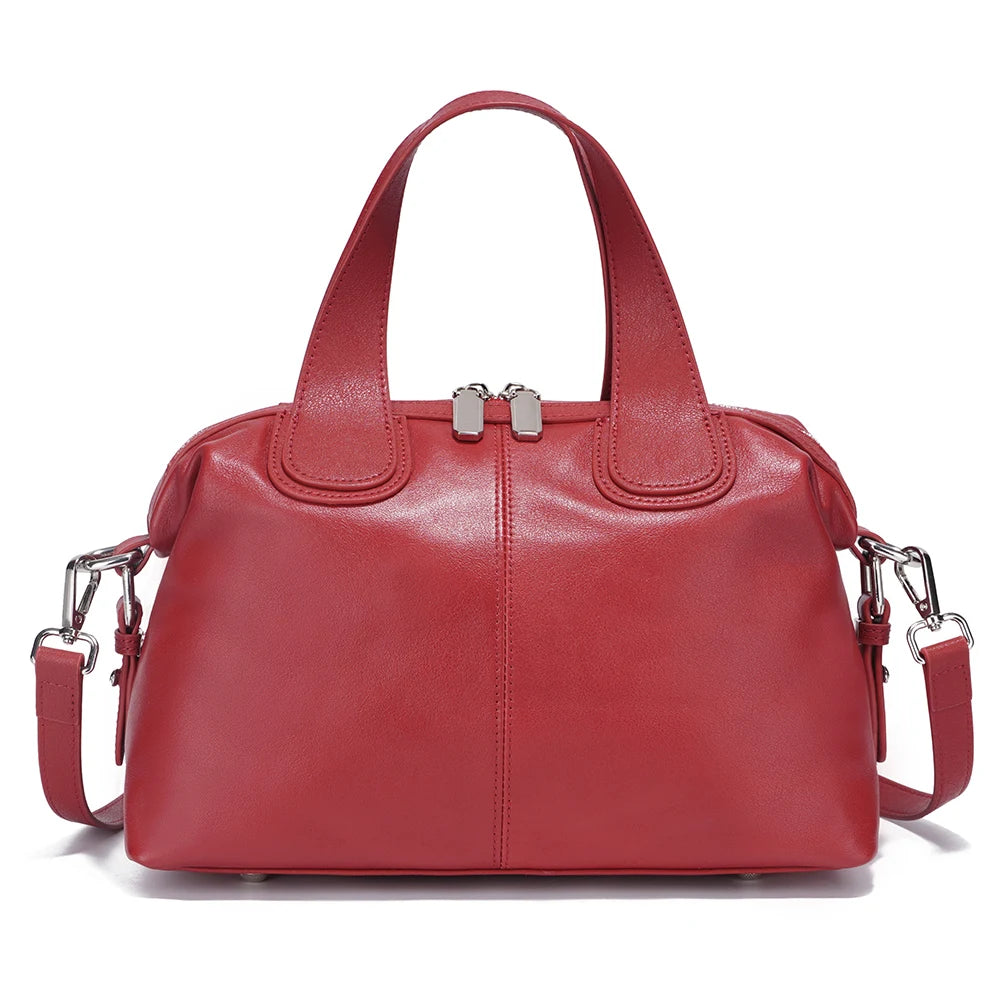 Zency Simple Solid Color Real Cowhide Shoulder Crossbody Bags Genuine Leather Women Handbag Casual Tote Vintage Coffee Bag 2025