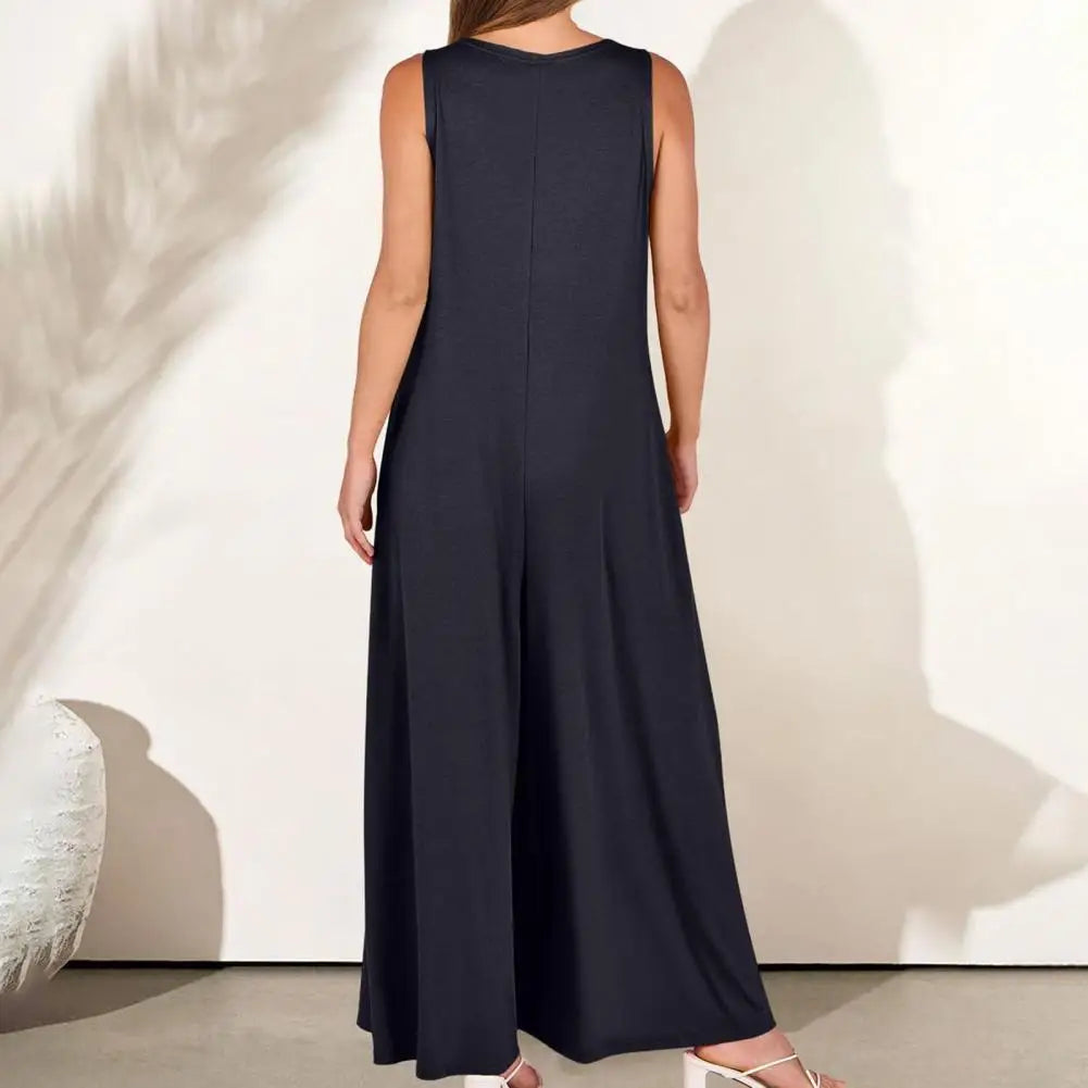Mono de Color liso para mujer, mono de pierna ancha, mono elegante de verano para mujer con corte bajo, cuello en V, pierna ancha plisada, suelto para usar