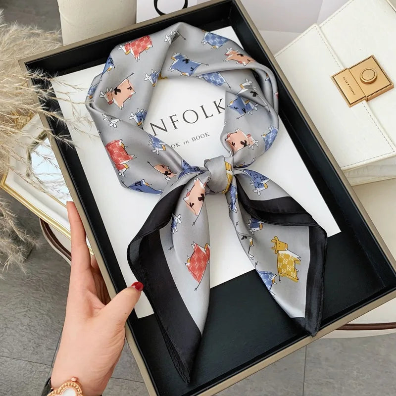 Luxury Brand Horse Print Skinny Silk Square Scarf For Women Soft Satin Neckerchief Scarves Bag Ribbon Female Foulard Hairband