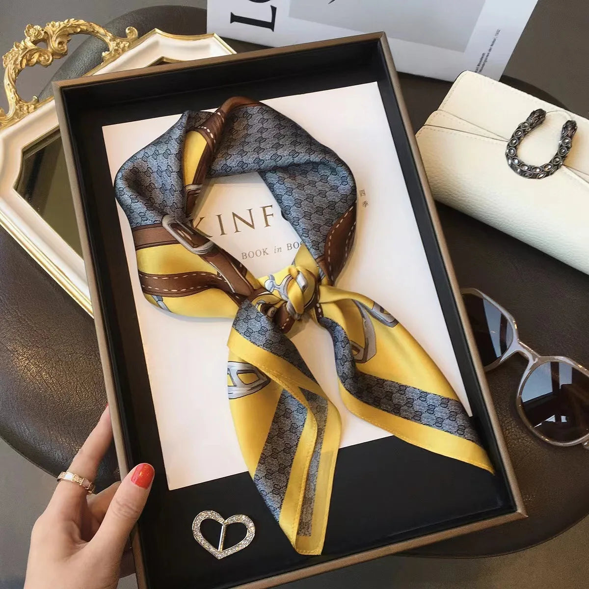 Luxury Brand Horse Print Skinny Silk Square Scarf For Women Soft Satin Neckerchief Scarves Bag Ribbon Female Foulard Hairband