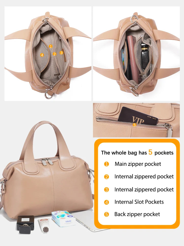 Zency Simple Solid Color Real Cowhide Shoulder Crossbody Bags Genuine Leather Women Handbag Casual Tote Vintage Coffee Bag 2025