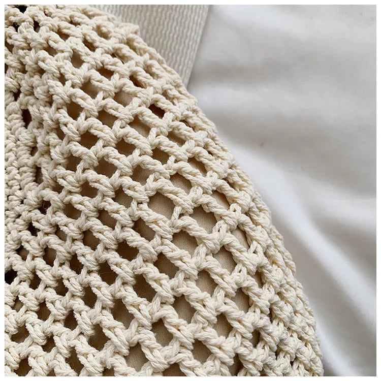 FLYING STARS Brand Fashion Women's Shoulder Bag Large Capacity Beach Vacation Bag Knitted Bag for Women Hollow Knitted Handbag