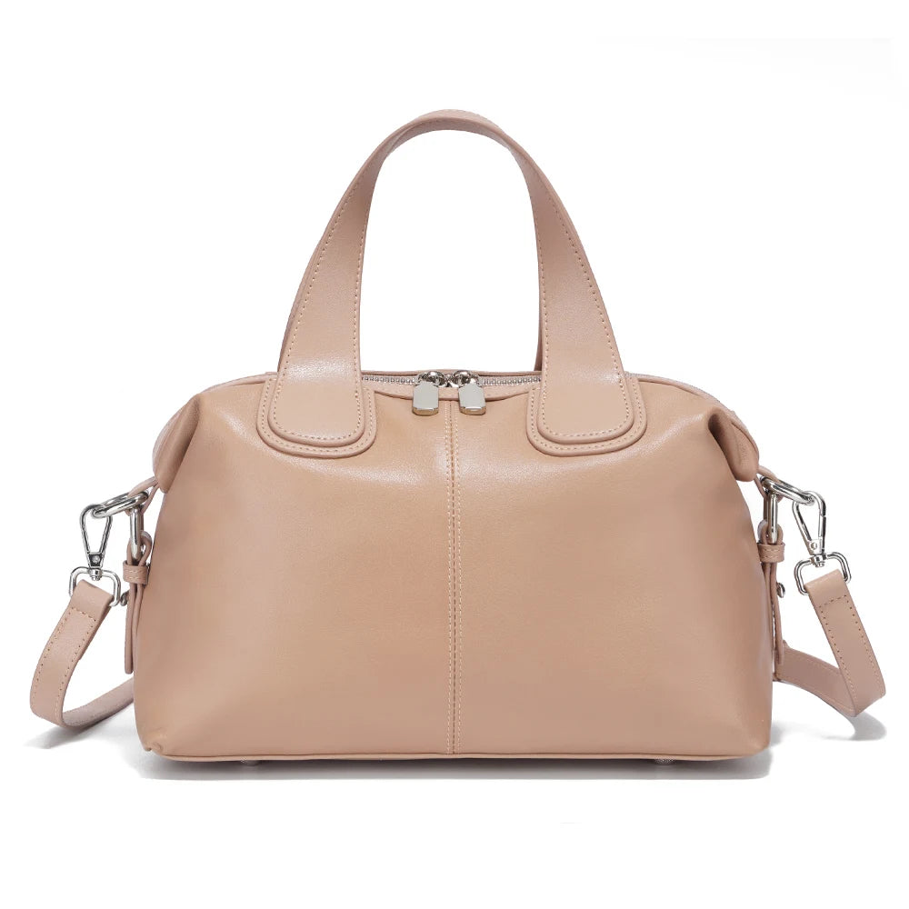 Zency Simple Solid Color Real Cowhide Shoulder Crossbody Bags Genuine Leather Women Handbag Casual Tote Vintage Coffee Bag 2025