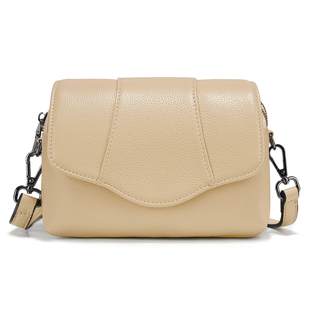 Zency Retro Genuine Leather Shell Bag for Women Simple Multi-compartment Shoulder Handbag Satchel Ladies Fashion Crossbody Bag