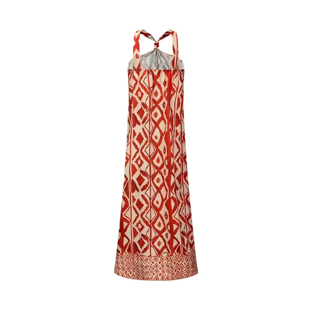 Hot Sale Of The Season New Women's Printed Halter Dress Cross-Border Summer Knee-Length Sleeveless Regular Fit Dresses from Main