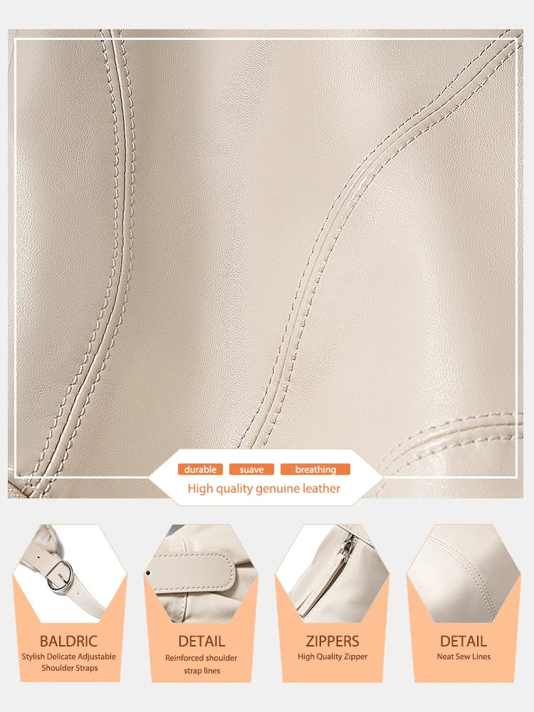 Zency Women Genuine Leather Hobo Bags Shoulder Crossbody Large Capacity Handbag With Two Straps Zip Pockets 2024