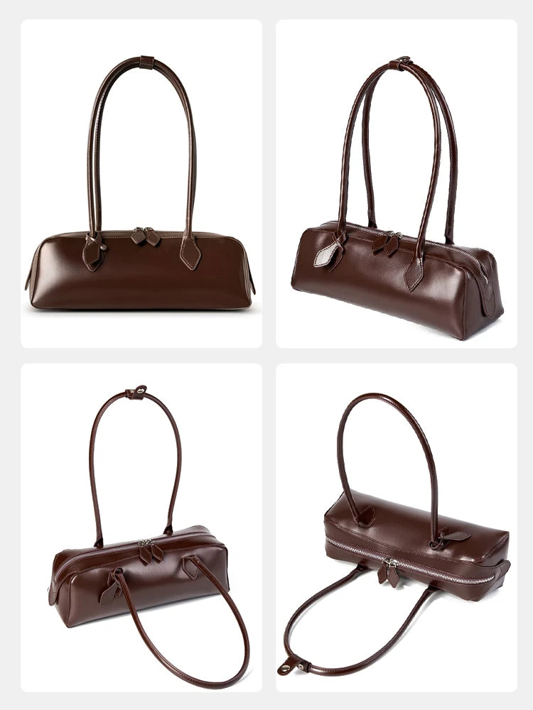Zency Fashion Designer Underarm Bag Ladies Handbag Premium Oil Wax Leather Shoulder Bag Ladies Satchel French Style New Trendy