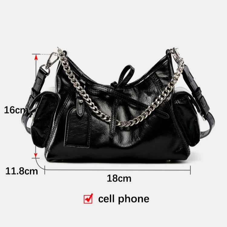 Zency Stylish Soft Leather Top-handle Bag Chain Handbag For Women Bag Black Beige Crossbody Sac Underarm Bags