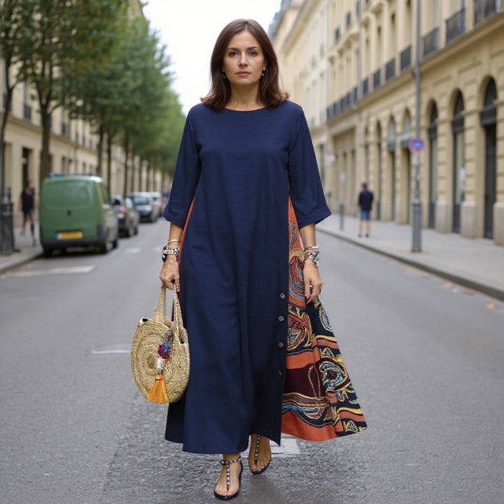 Women's Bohemian Maxi Dress with Vintage Patchwork