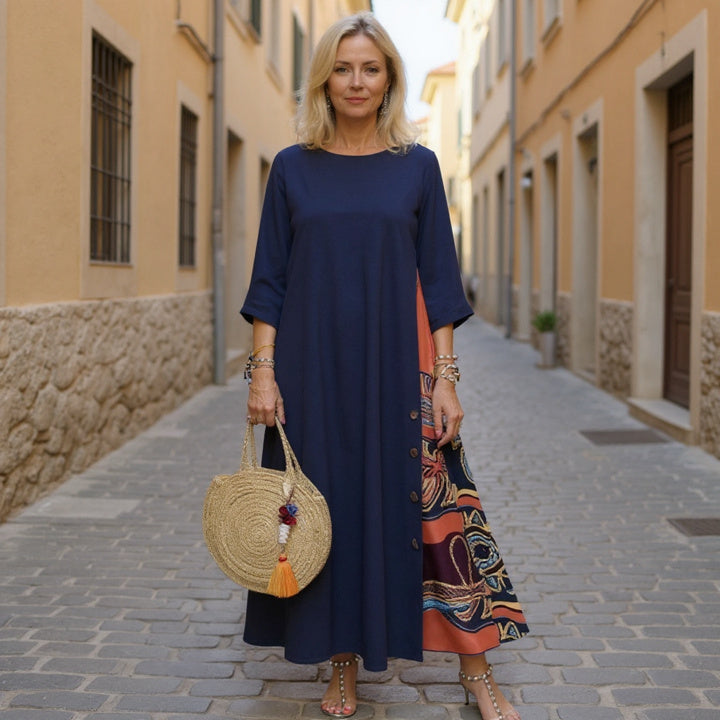 Women's Bohemian Maxi Dress with Vintage Patchwork