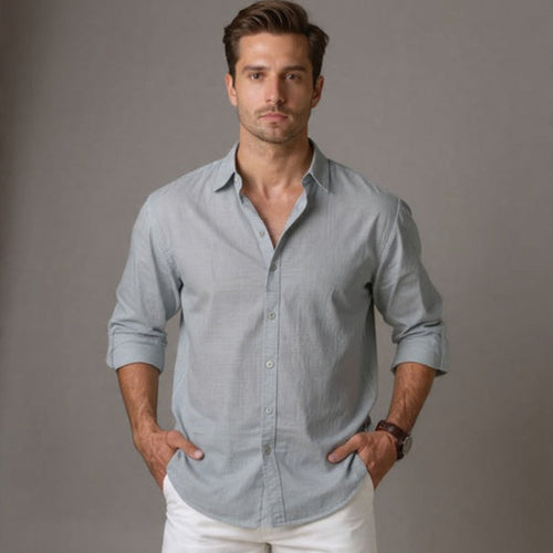 Men's Casual Linen Henley Shirt - Lightweight Elegance