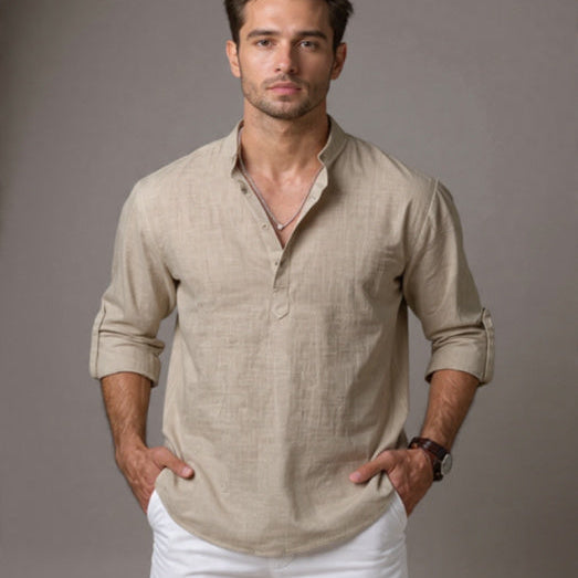 Men's Casual Linen Henley Shirt - Lightweight Elegance